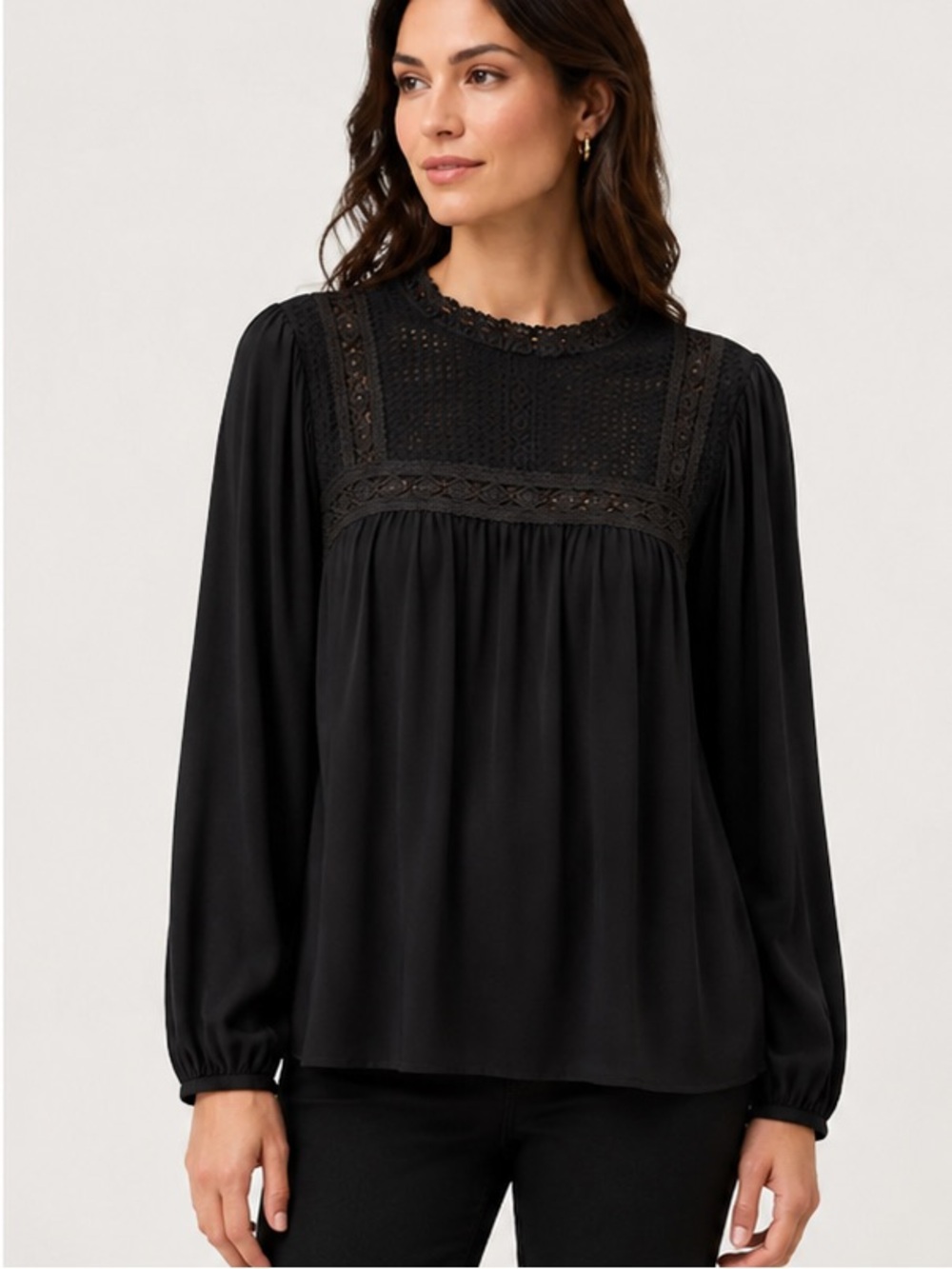 LOFT Black Lace Yoke Blouse